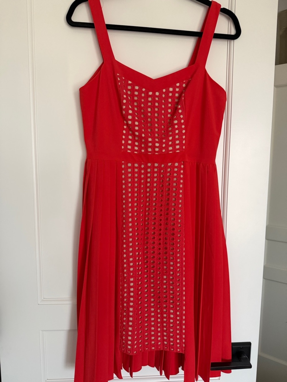 NWT Anthropologie Red Midi Dress with Eyelet Front Panel Sz 6